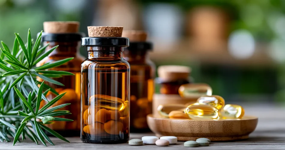 tchitcha. Close up of brown glass supplement bottles with cap 2e1aeab1 813e 42a6 b642 13b542de6596 0 pour plasma marin